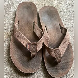 Men’s Rainbow Single Layer Hemp Top and Strap Flip-flop with arch support, sz M